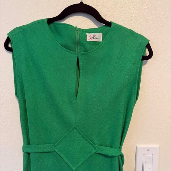 Vintage 'The Kollection' Green Sleeveless Dress w/ Scarf Union Made Sz S/M - Picture 3 of 8